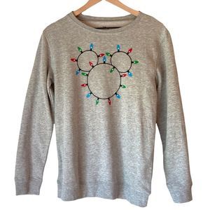 Disney Mickey Mouse Sweatshirt Christmas Lights Holiday Gray Kids Sz XL